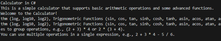 Calculator in C# Mainpage