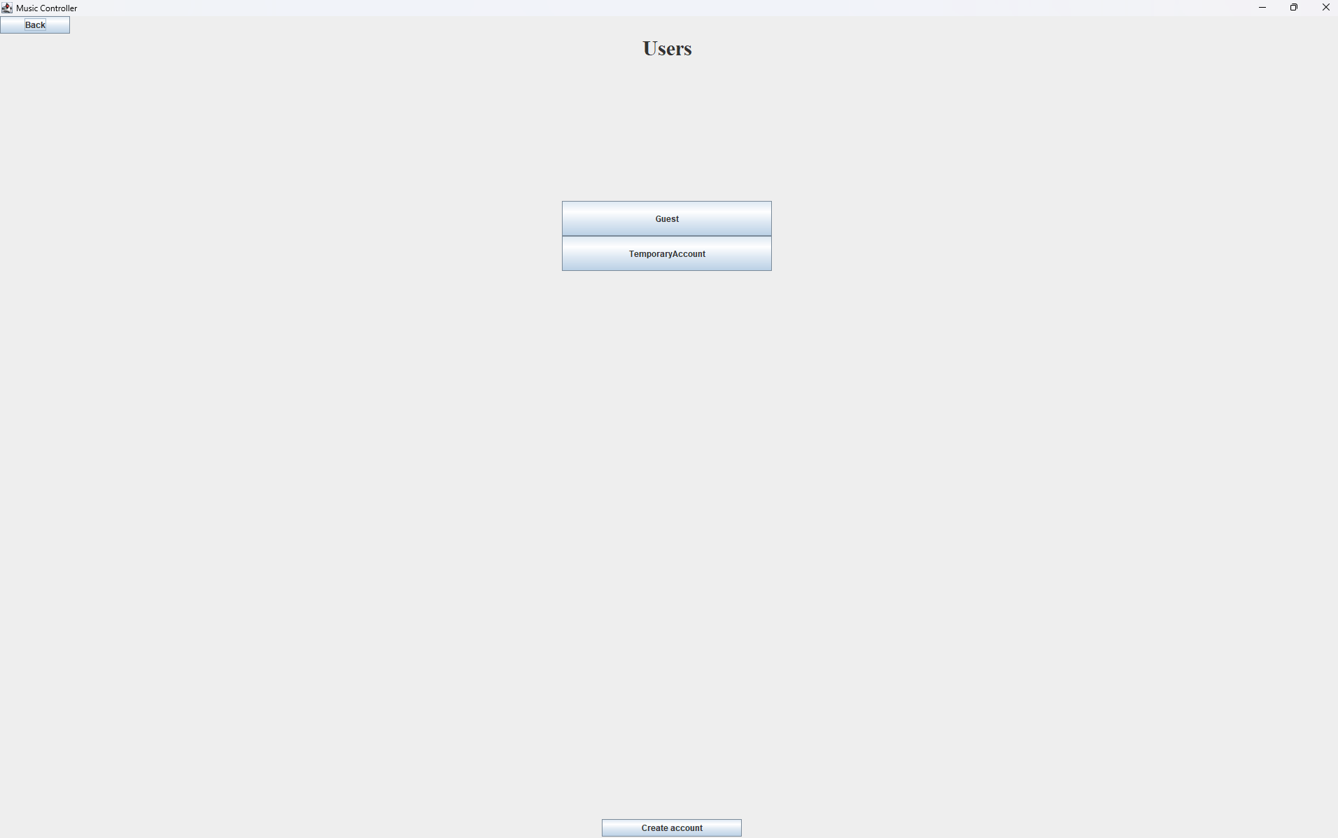 Music Controller Users Page After Account Creation